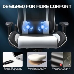 JUMMICO Chaise Gaming XL Ergonomique avec Lumbare – Charge 150 kg, Blanc