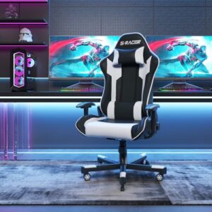 JUMMICO Chaise Gaming XL Ergonomique avec Lumbare – Charge 150 kg, Blanc