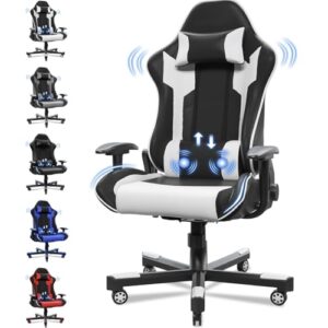 JUMMICO Chaise Gaming XL Ergonomique avec Lumbare – Charge 150 kg, Blanc