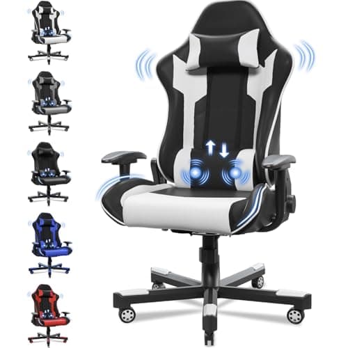 JUMMICO Chaise Gaming XL Ergonomique avec Lumbare – Charge 150 kg, Blanc
