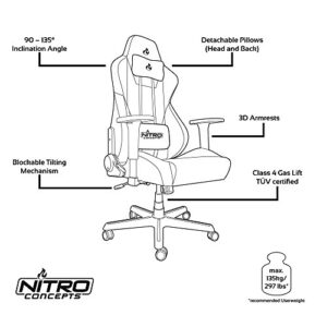 NITRO CONCEPTS S300 : Chaise de Gaming Inclinable Noir/Jaune, 135 kg