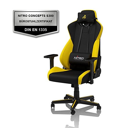 NITRO CONCEPTS S300 : Chaise de Gaming Inclinable Noir/Jaune, 135 kg