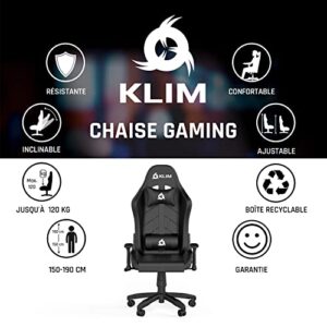 KLIM Chaise Gaming Inclinable en Simili Cuir – Noir Haut de Gamme