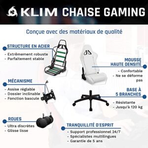 KLIM Chaise Gaming Inclinable en Simili Cuir – Noir Haut de Gamme