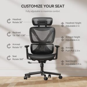 NOBLEWELL Chaise de Bureau Ergonomique avec Dossier Haut et Accoudoirs 3D Noir