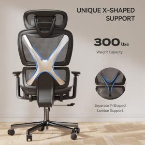 NOBLEWELL Chaise de Bureau Ergonomique avec Dossier Haut et Accoudoirs 3D Noir