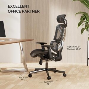 NOBLEWELL Chaise de Bureau Ergonomique avec Dossier Haut et Accoudoirs 3D Noir