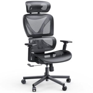 NOBLEWELL Chaise de Bureau Ergonomique avec Dossier Haut et Accoudoirs 3D Noir