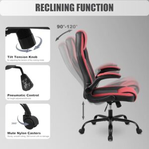 Chaise Gaming Ergonomique Youhauchair Rouge/Noir, Accoudoirs Rabattables, 150kg