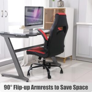 Chaise Gaming Ergonomique Youhauchair Rouge/Noir, Accoudoirs Rabattables, 150kg