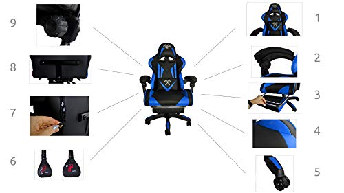 Chaise de Bureau Ergonomique Maltec 8978 avec Repose-Pieds Noir/Bleu/Rouge/Orange