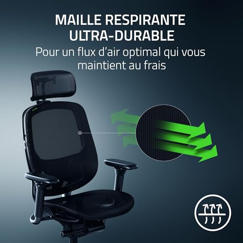 Razer Fujin Pro : Chaise Gaming Haut de Gamme Noir avec Support Lombaire 2D