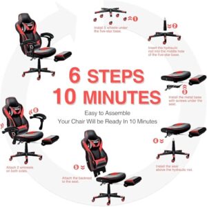 Chaise Gaming Massante YOURLITE, Fauteuil Ergonomique Inclinable 150° Noir/Rouge