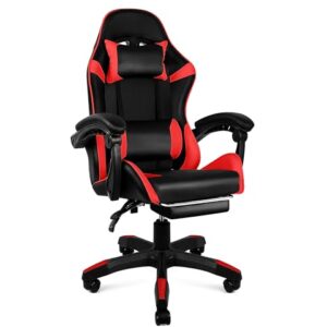 BOLLI Chaise Gaming Ergonomique avec Repose-Pieds et Support Lombaire Noir/Rouge