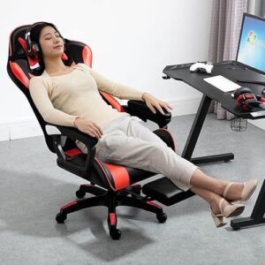 Chaise de Bureau Ergonomique IZTOSS avec Accoudoirs et Support Lombaire Noir/Rouge