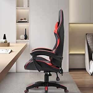 Chaise de Bureau Ergonomique IZTOSS avec Accoudoirs et Support Lombaire Noir/Rouge
