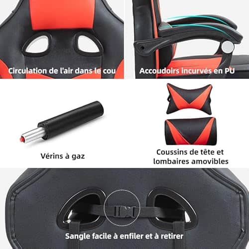 Frixovel Chaise Gaming avec Repose-Pied et Support Lombaire Noir/Rouge