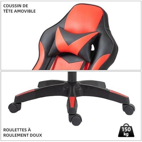 Frixovel Chaise Gaming avec Repose-Pied et Support Lombaire Noir/Rouge