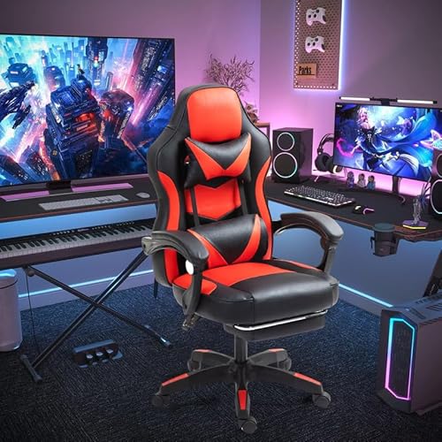 Frixovel Chaise Gaming avec Repose-Pied et Support Lombaire Noir/Rouge