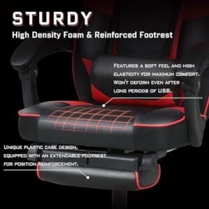 Chaise Gaming Massante YOURLITE, Fauteuil Ergonomique Inclinable 150° Noir/Rouge