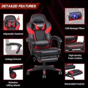 Chaise Gaming Massante YOURLITE, Fauteuil Ergonomique Inclinable 150° Noir/Rouge