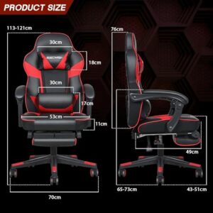 Chaise Gaming Massante YOURLITE, Fauteuil Ergonomique Inclinable 150° Noir/Rouge