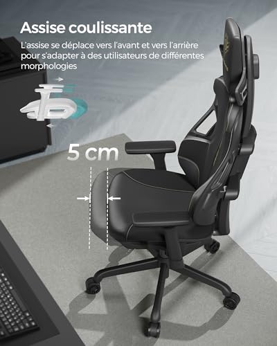 SONGMICS Fauteuil Gaming EVOGAMER noir avec accoudoirs réglables et dossier inclinable
