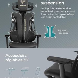 SONGMICS Fauteuil Gaming EVOGAMER noir avec accoudoirs réglables et dossier inclinable