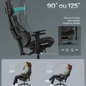 SONGMICS Fauteuil Gaming EVOGAMER noir avec accoudoirs réglables et dossier inclinable