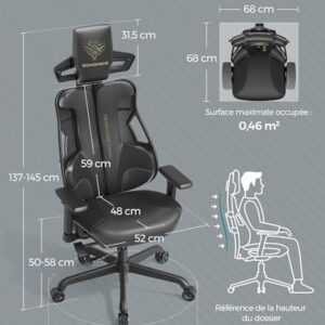 SONGMICS Fauteuil Gaming EVOGAMER noir avec accoudoirs réglables et dossier inclinable