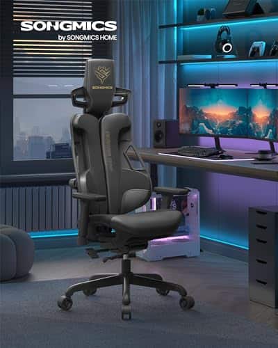 SONGMICS Fauteuil Gaming EVOGAMER noir avec accoudoirs réglables et dossier inclinable