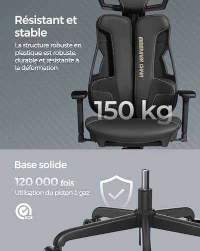 SONGMICS Fauteuil Gaming EVOGAMER noir avec accoudoirs réglables et dossier inclinable