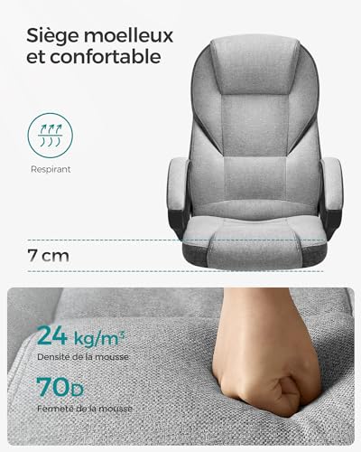 SONGMICS OBG022G01 Chaise Ergonomique Gamer Hauteur Réglable pour Bureau