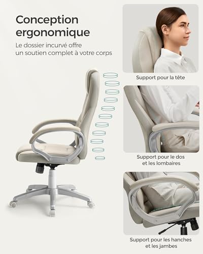 SONGMICS OBG022W01 : Chaise Ergonomique Gamer Réglable en Blanc Crème