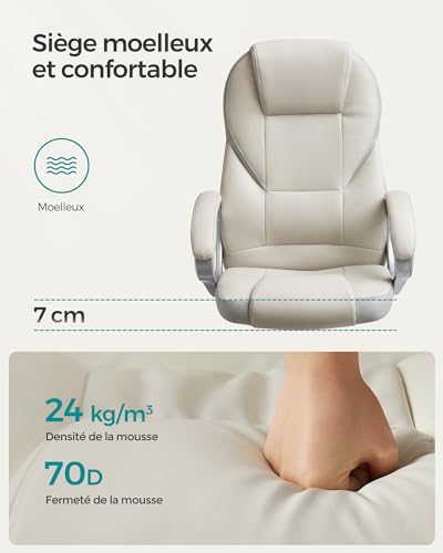SONGMICS OBG022W01 : Chaise Ergonomique Gamer Réglable en Blanc Crème