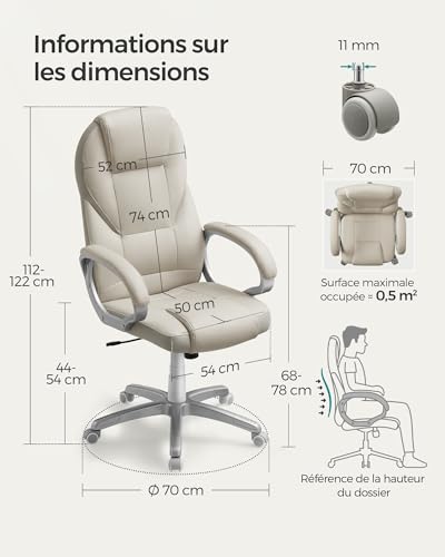SONGMICS OBG022W01 : Chaise Ergonomique Gamer Réglable en Blanc Crème