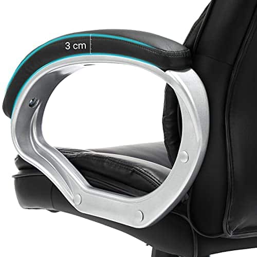 Chaise Bureau Noir SONGMICS OBG025Q01 Chaise de bureau noir en simili cuir avec accoudoirs métalliques, dimensions 67x66 cm.