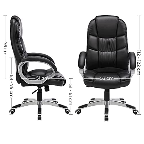 SONGMICS OBG025Q01 : Chaise de Bureau Noir en Simili Cuir 67×66 cm