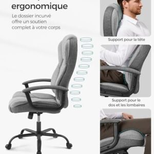 SONGMICS OBG057G01 : Chaise de Bureau Ergonomique Réglable pour Télétravail