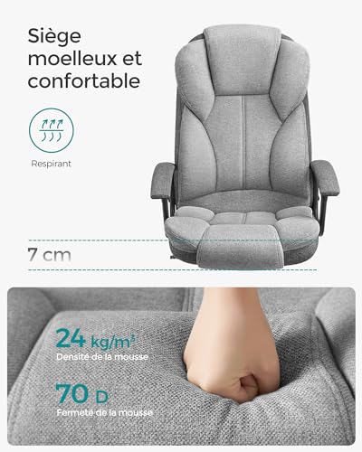 SONGMICS OBG057G01 : Chaise de Bureau Ergonomique Réglable pour Télétravail