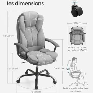SONGMICS OBG057G01 : Chaise de Bureau Ergonomique Réglable pour Télétravail