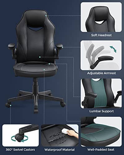 SONGMICS OBG064B01 : Chaise de Bureau Ergonomique Gamer Noir 150 kg