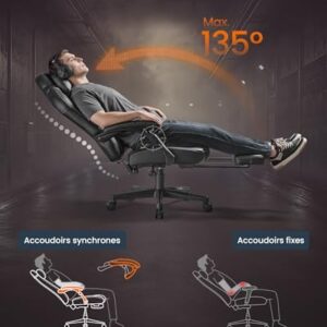 SONGMICS OBG072B01 Fauteuil Gaming Ergonomique Noir avec Repose-Pieds et Appui-tête