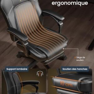 SONGMICS OBG072B01 Fauteuil Gaming Ergonomique Noir avec Repose-Pieds et Appui-tête