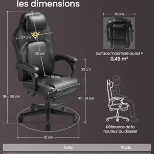 SONGMICS OBG072B01 Fauteuil Gaming Ergonomique Noir avec Repose-Pieds et Appui-tête