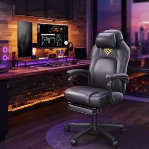 SONGMICS OBG072B01 Fauteuil Gaming Ergonomique Noir avec Repose-Pieds et Appui-tête
