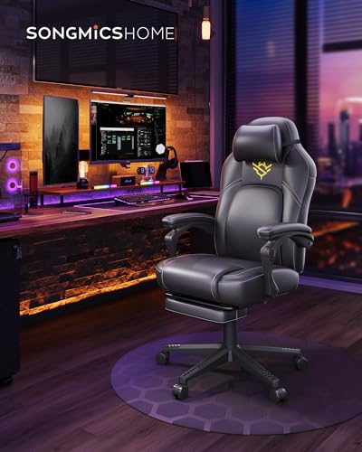 SONGMICS OBG072B01 Fauteuil Gaming Ergonomique Noir avec Repose-Pieds et Appui-tête
