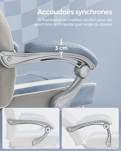 SONGMICS OBG073Q01 : Fauteuil de Bureau Gaming Réglable avec Repose-Pieds