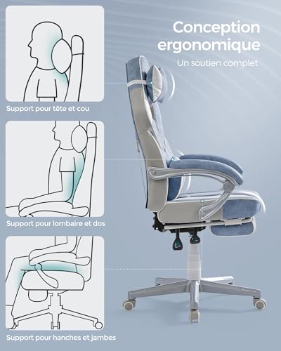 SONGMICS OBG073Q01 : Fauteuil de Bureau Gaming Réglable avec Repose-Pieds