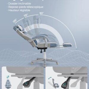 SONGMICS OBG073Q01 : Fauteuil de Bureau Gaming Réglable avec Repose-Pieds